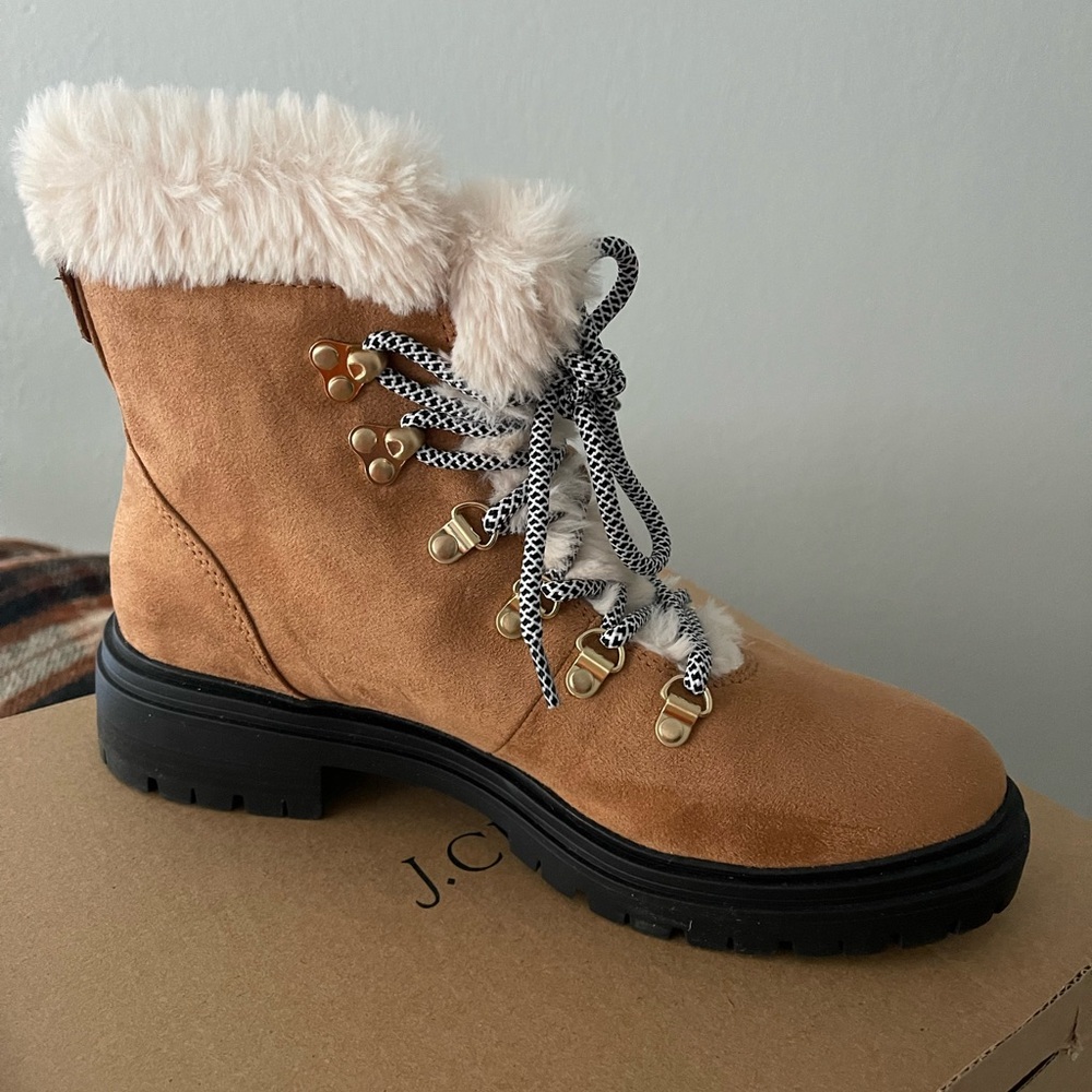 J. Crew Chestnut Faux-Fur Winter Hiking Boots Box